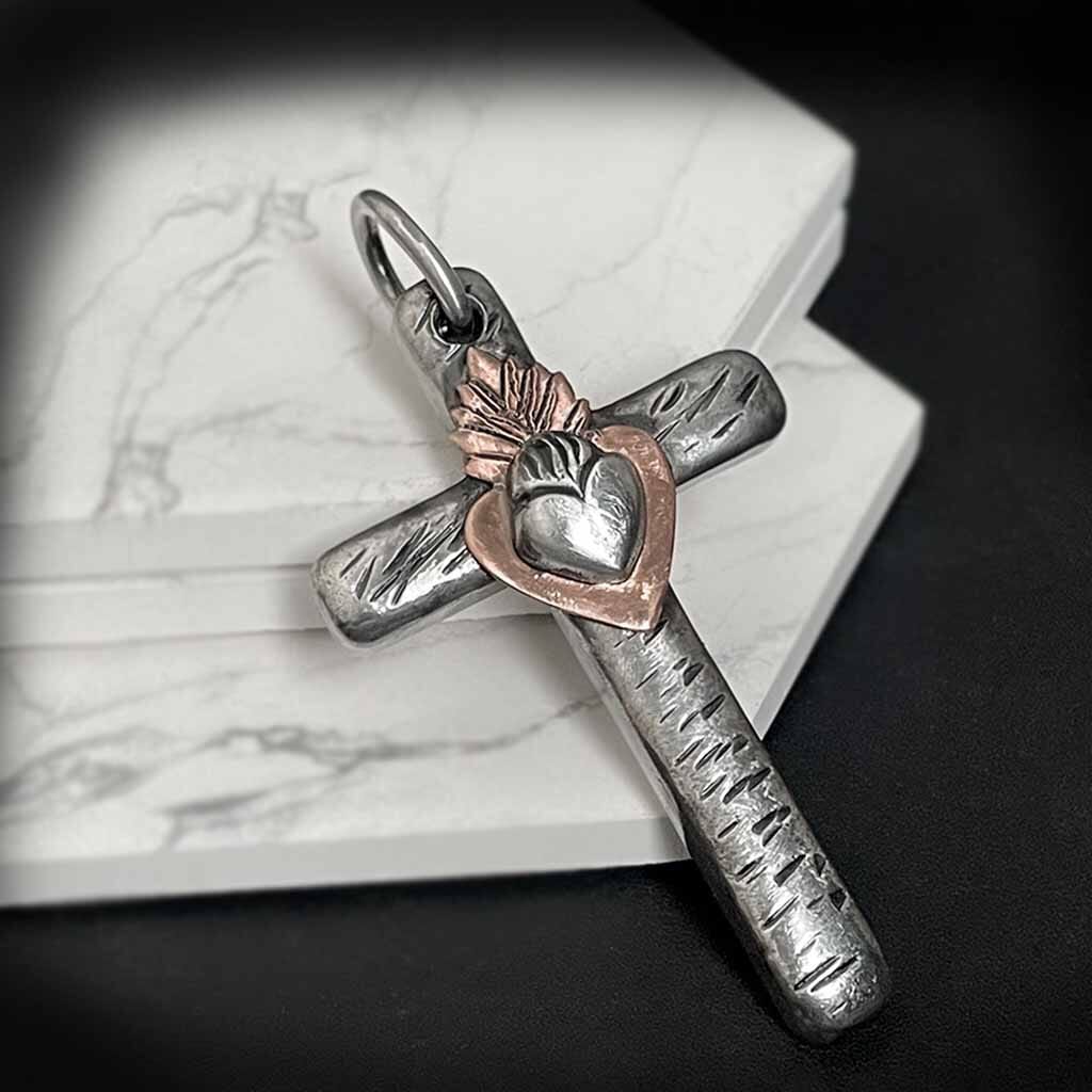Sacred Heart cross pendant. Bold and rebellious for men or women, by Rock my Wings