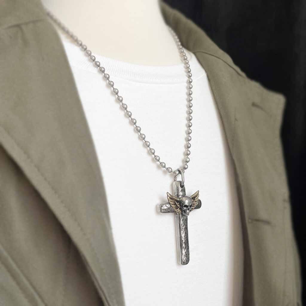Fierce & Faithful. Linin' on a Wing and a Prayer Skull Cross Pendant For Men