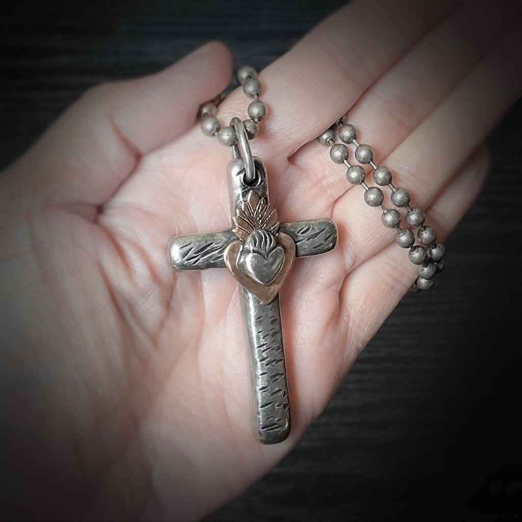 sacred heart cross pendant for men and women by rock my wings