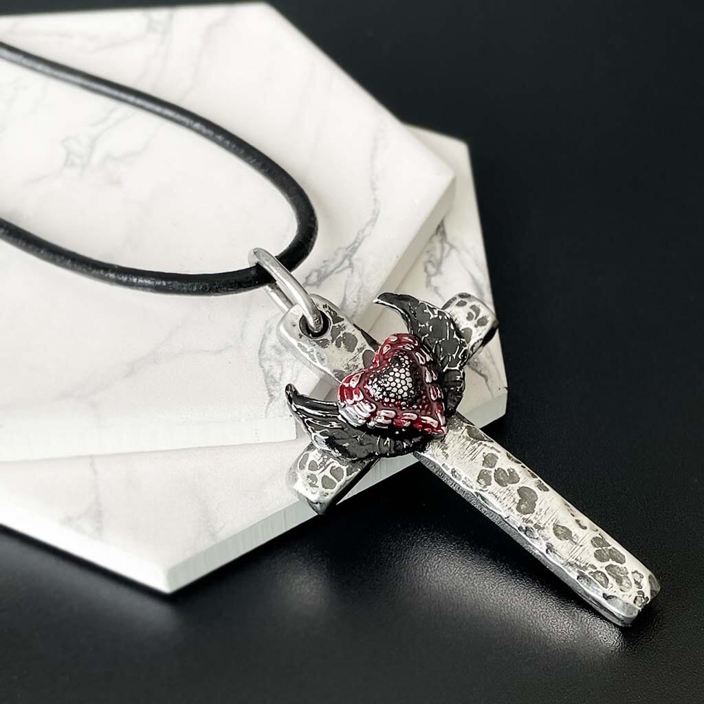 Rock n Roll Jewelry - heart and wing cross pendant for women