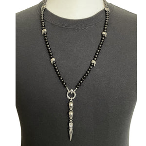 Hand Crafted Skull and Rosary Onyx Beaded Rosary Necklace with Rock n' Roll Attitude by Rock My Wings. 