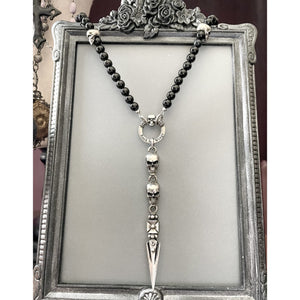 Rock My Wings hand crafted Skull and Dagger Rosary Necklace. For the Bold and Rebellious. 