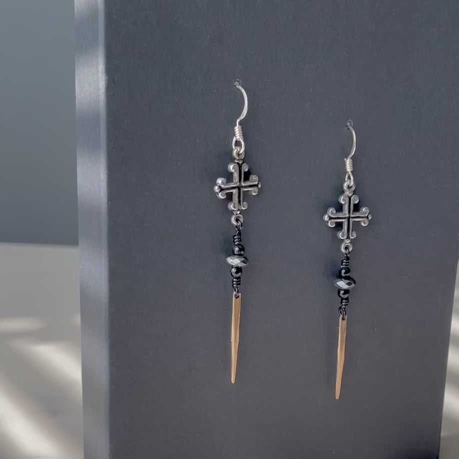 Cross and Spike earrings for women - rocker jewelry