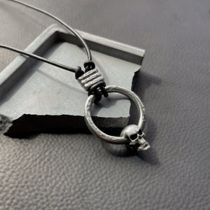 Skull and Hammered Ring Pendant Large