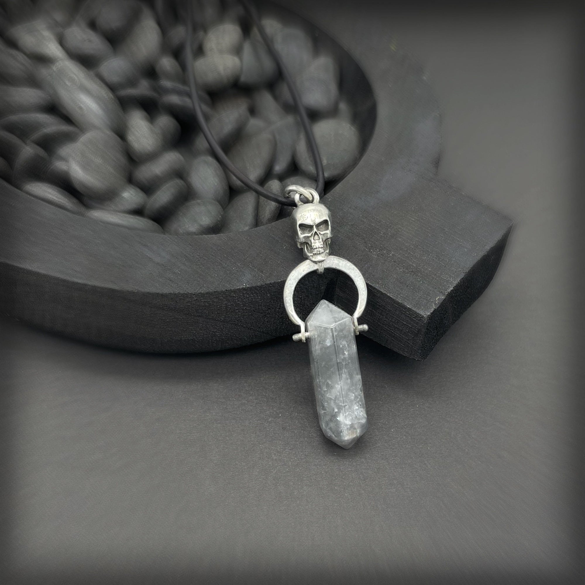 Mystical Gray Quartz Skull Necklace