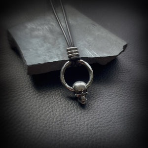Spinning Skull and Hammered Ring Pendant