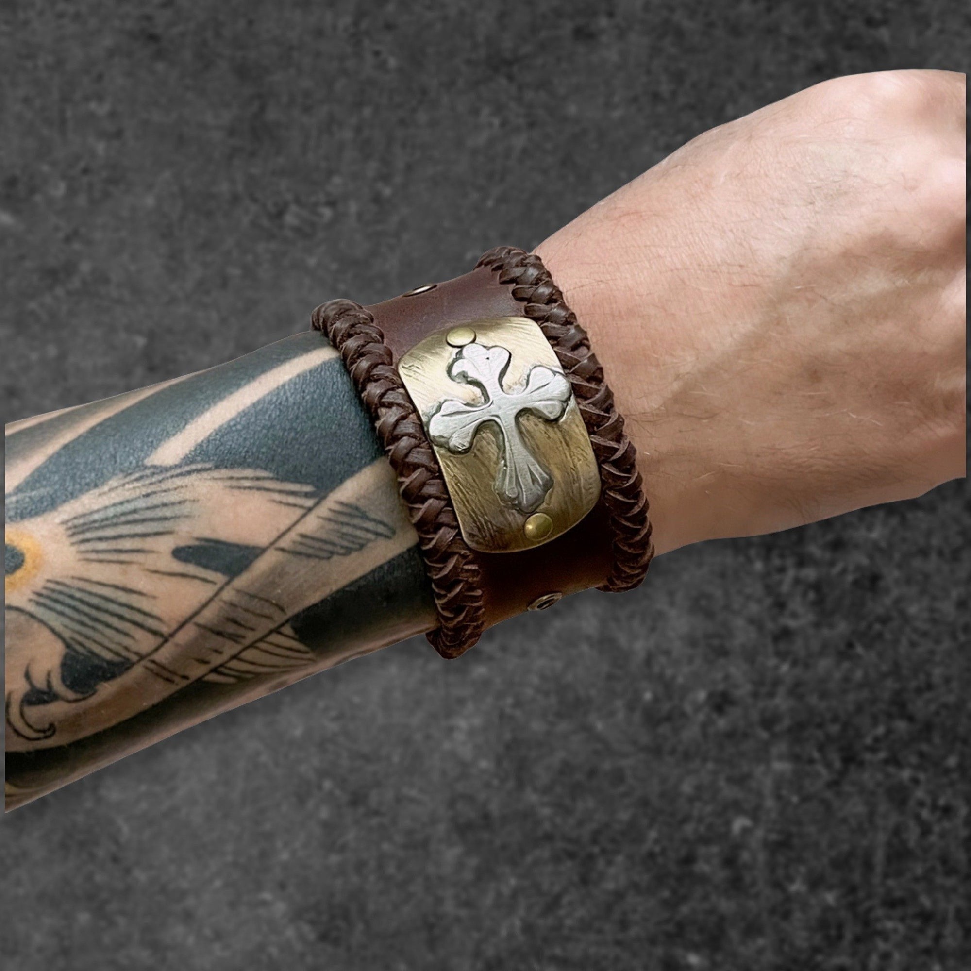 Grunge Cross Leather Cuff