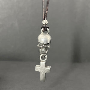 Fierce Skull and Cross Leather Necklace