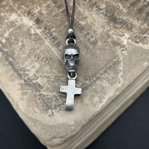 Fierce Skull and Cross Leather Necklace