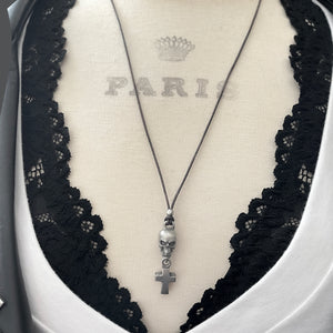 Fierce Skull and Cross Leather Necklace