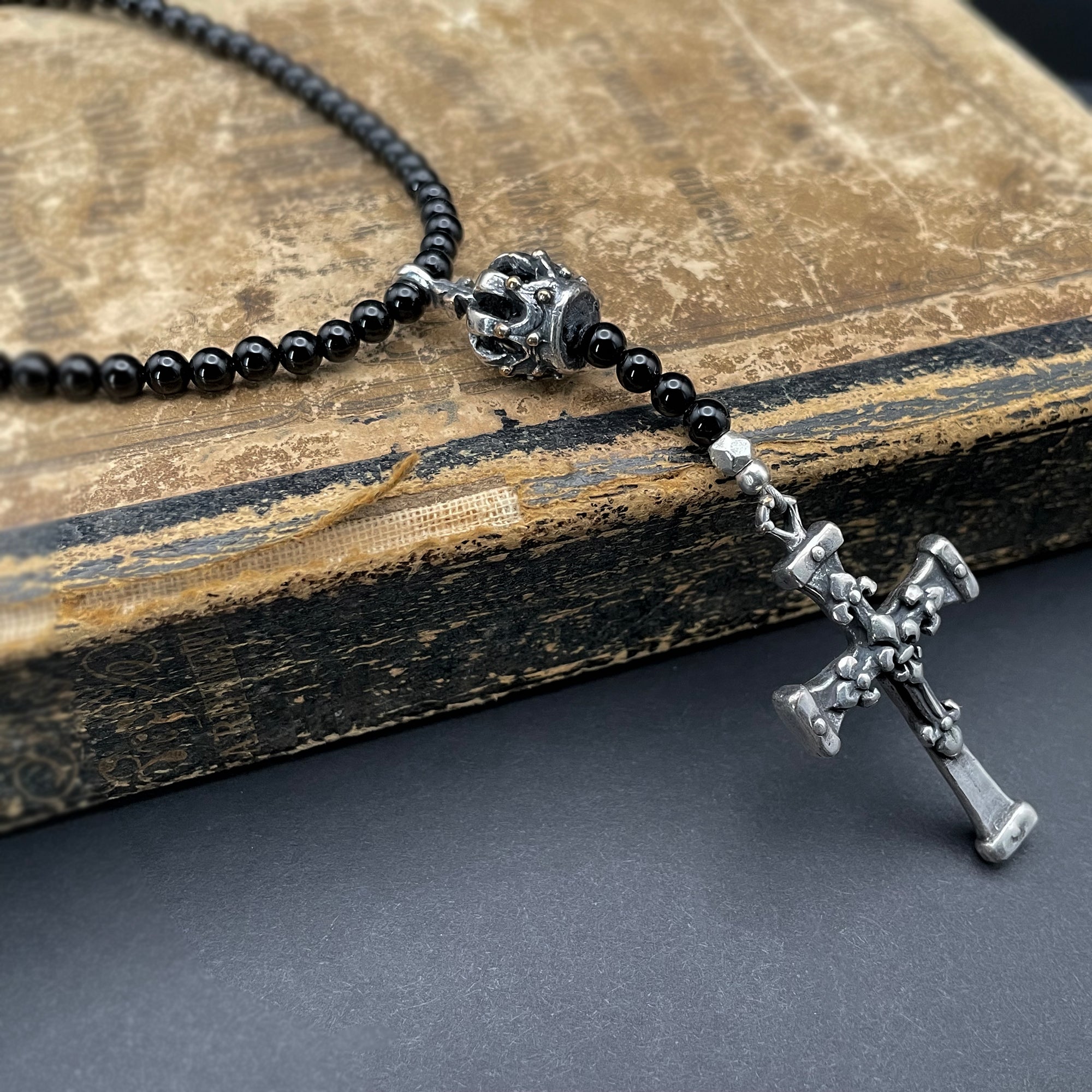 Fleur de Lis Cross and Crown Rosary Necklace for Women by Rock My Wings