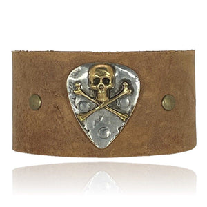 Skull Guitar Pick Leather Cuff by Rock My Wings