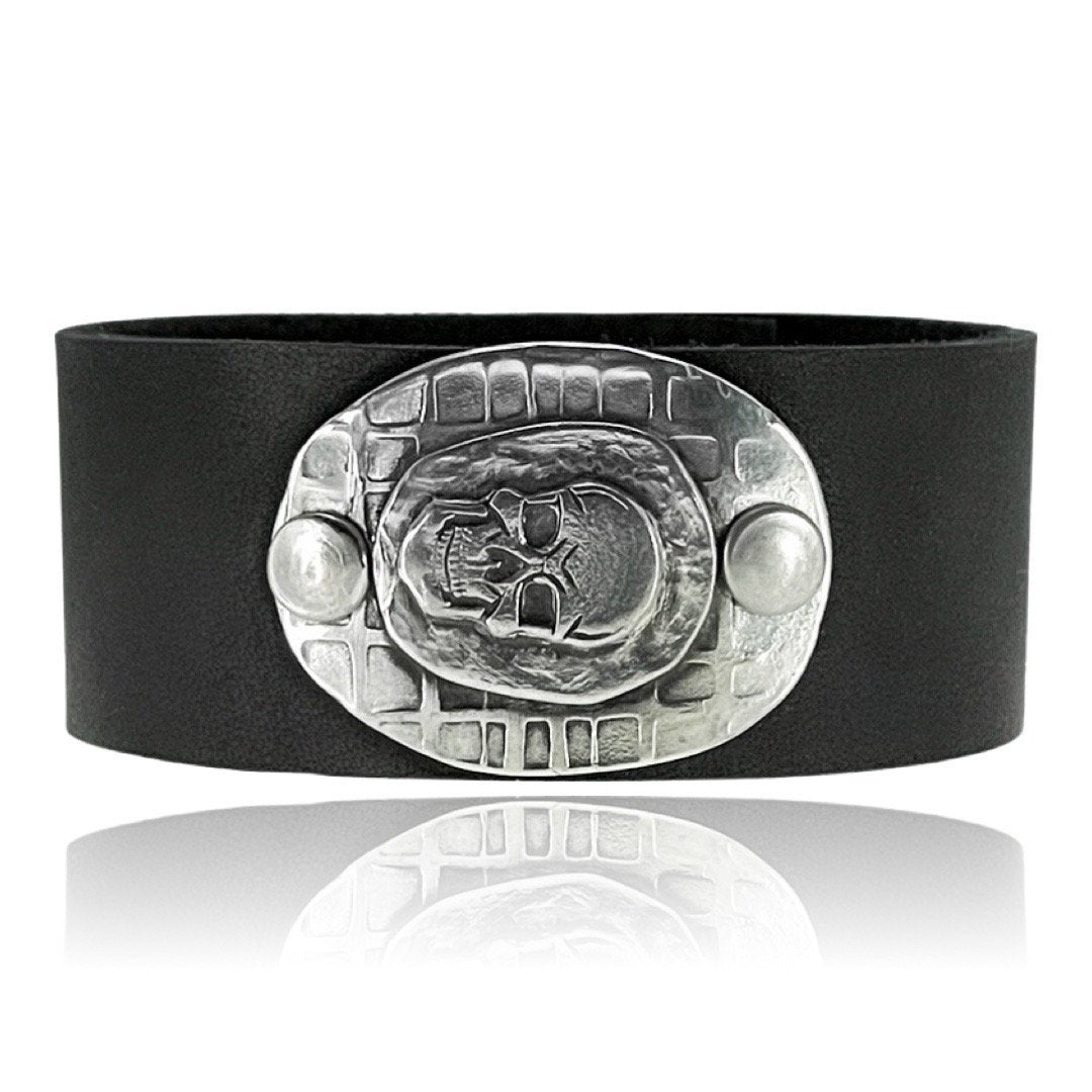 Sinister Skull Leather Cuff by Rock My Wings