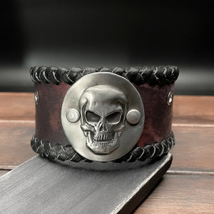 Black Leather Cuff for Men with Skull by Rock my Wings