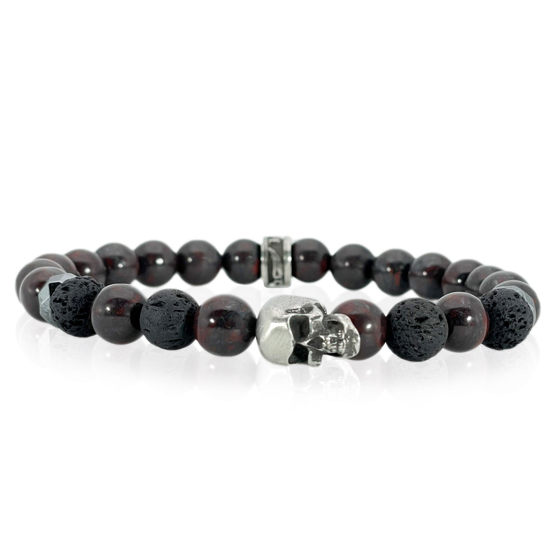 Large Skull Gemstone bracelet red and black