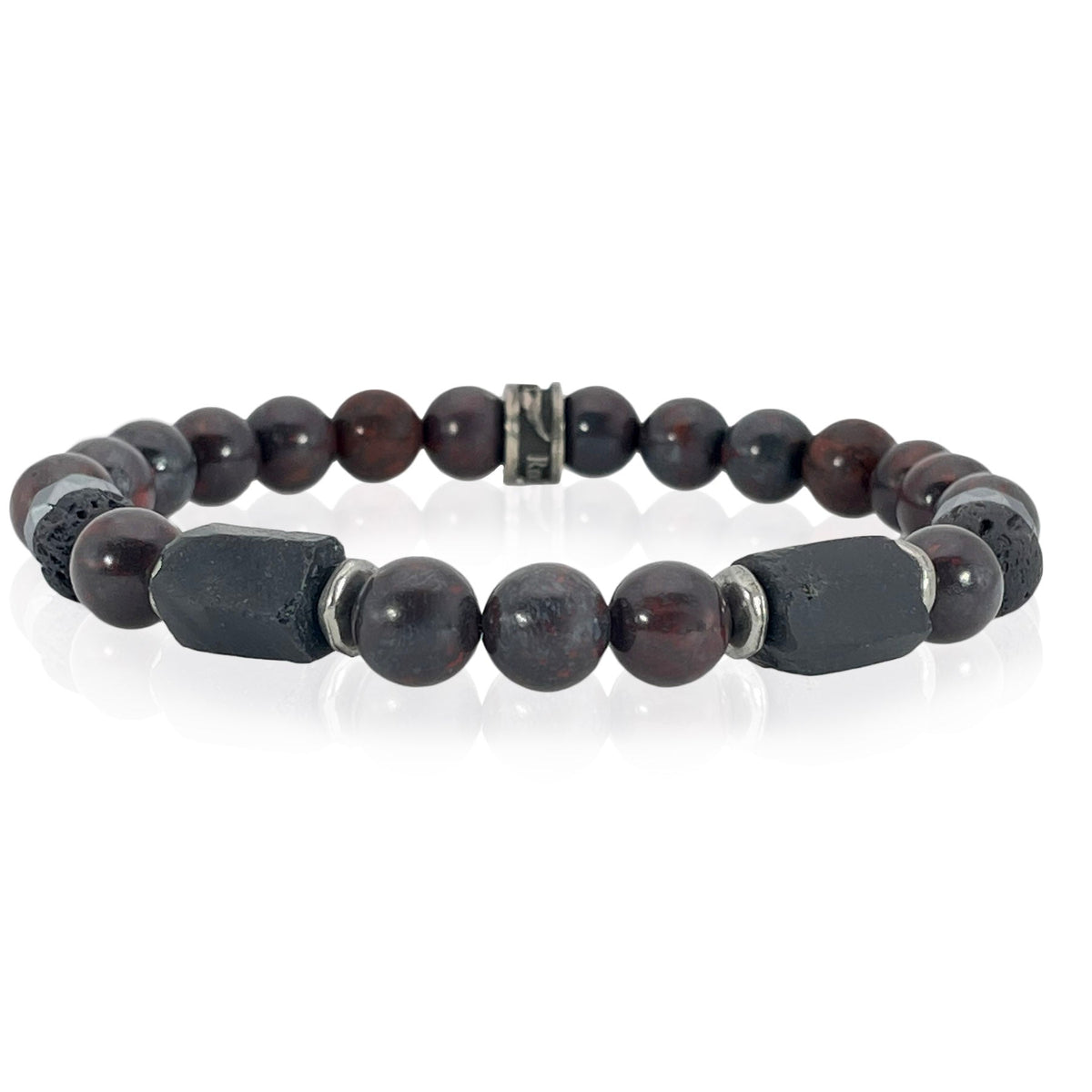 Red and black minimalist gemstone bracelet for men