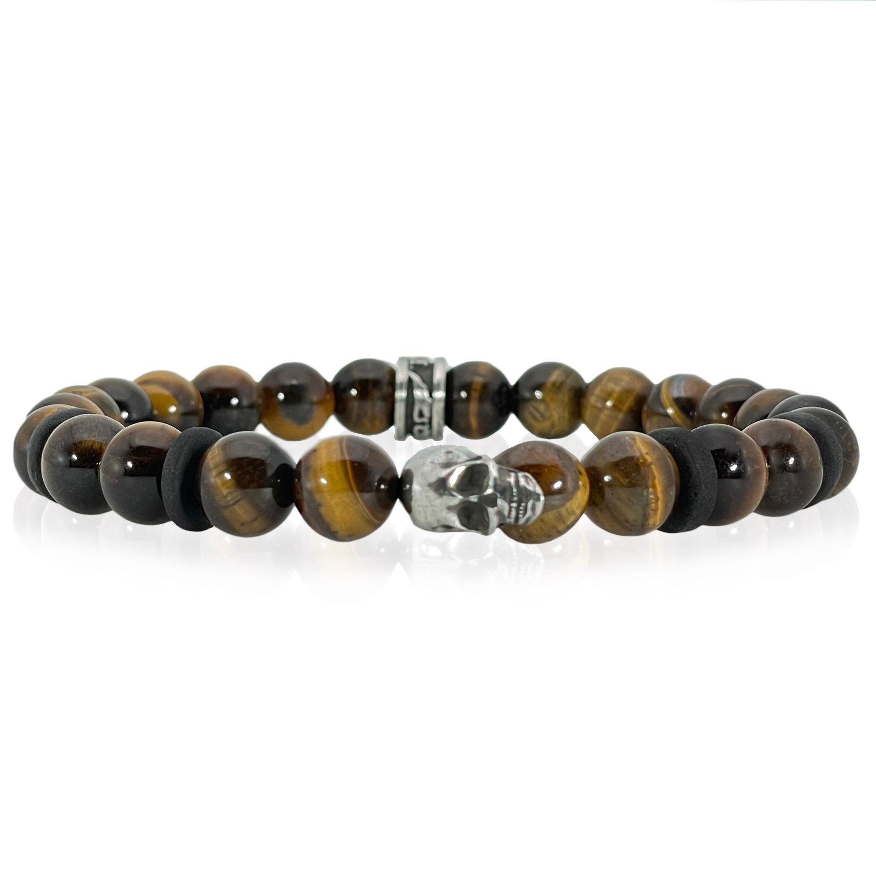 Skull with tiger eye bead gemstone bracelet by rock my wings