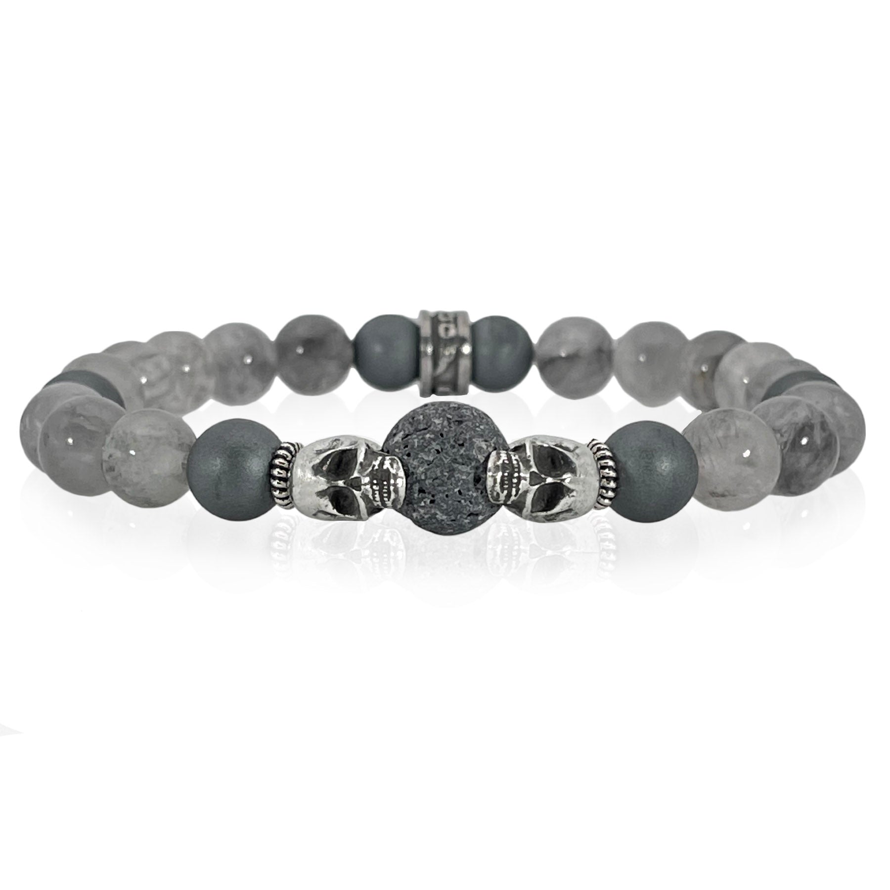 Quartz gemstone and skull bracelet for men by Rock My Wings