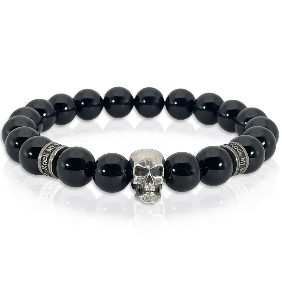Large skull and onyx gemstone bracelet for men by Rock My Wings