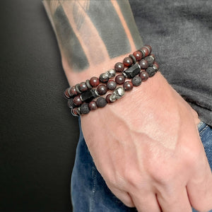 Skulls with red and black bead bracelet stack by Rock My Wings