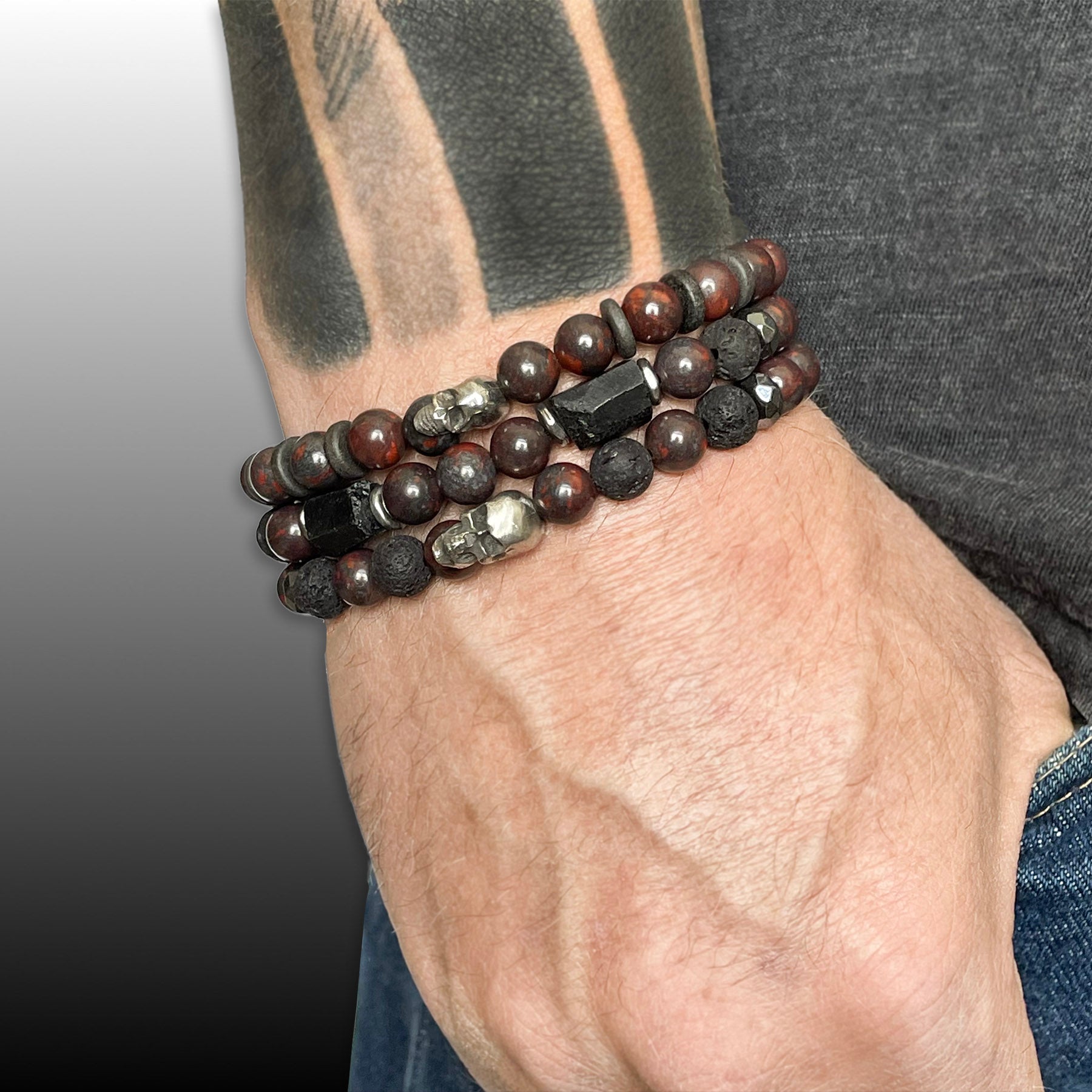 Skull and jasper bracelet stack by Rock My Wings