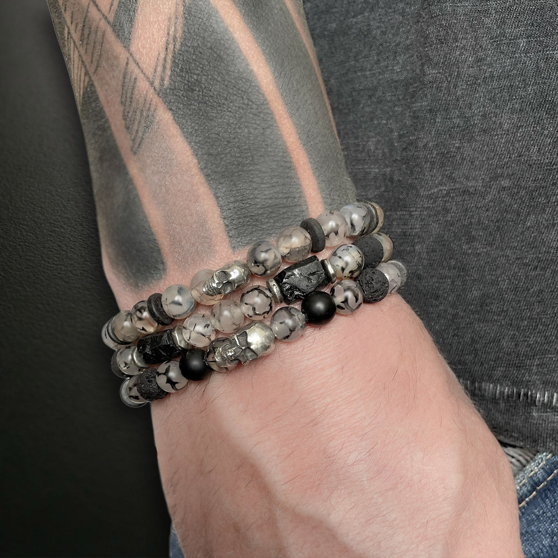 dragon vein and skull stack bracelet set by Rock my Wings