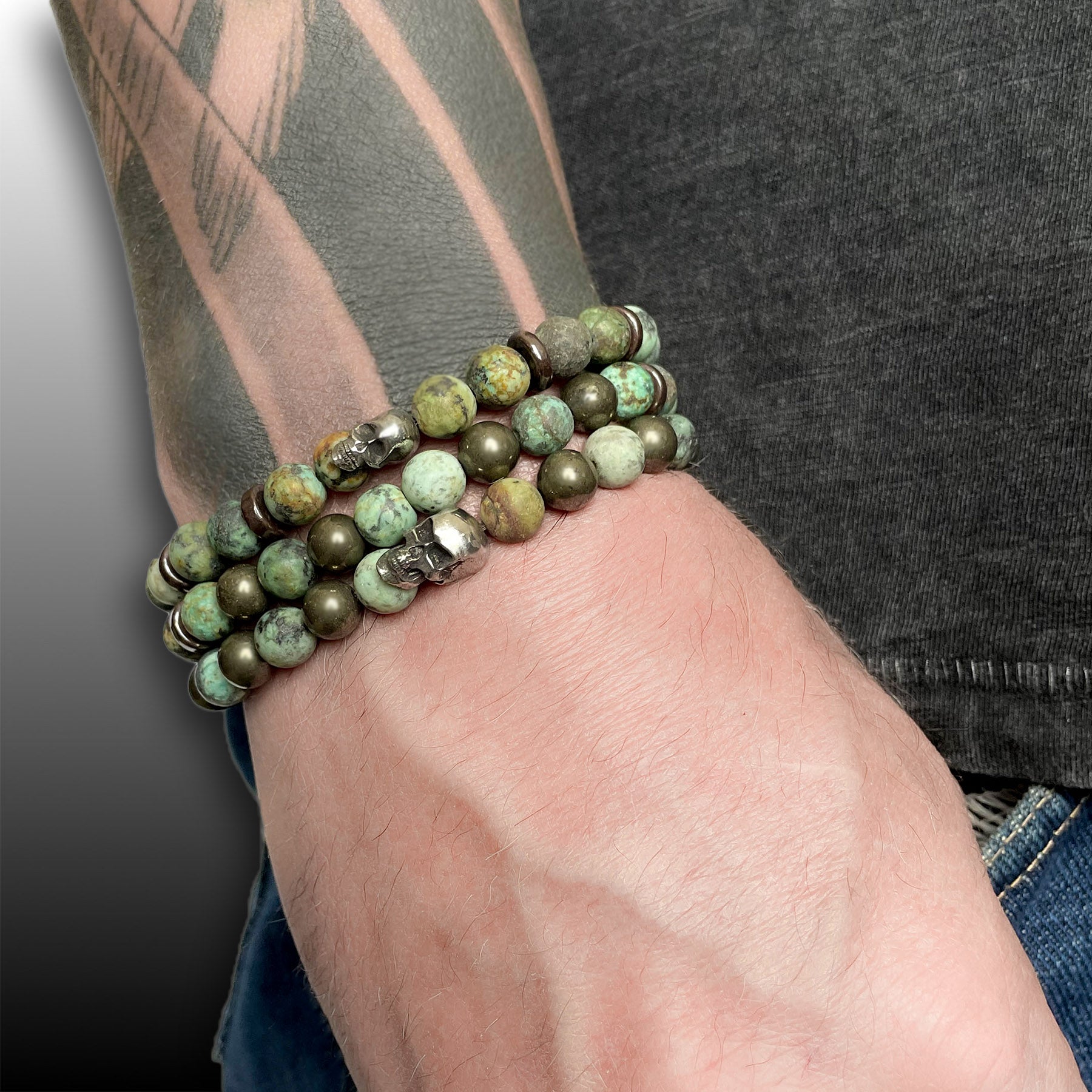 Skull and turquoise bracelet stack for men and women by Rock My Wings