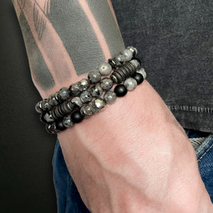 Skull and grey gemstone bracelet stack by Rock My Wings