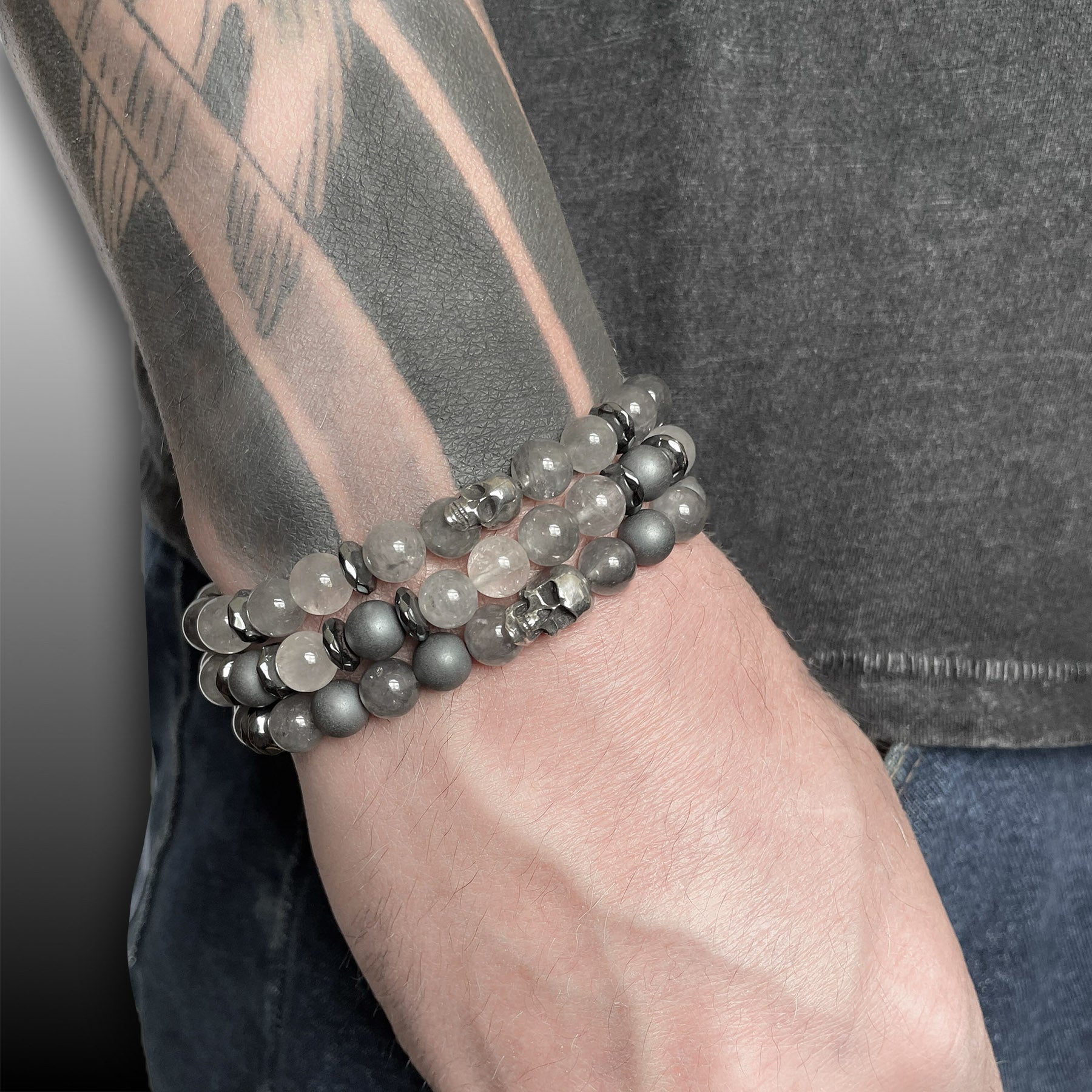 Skull and quartz stack bracelets by Rock My Wings