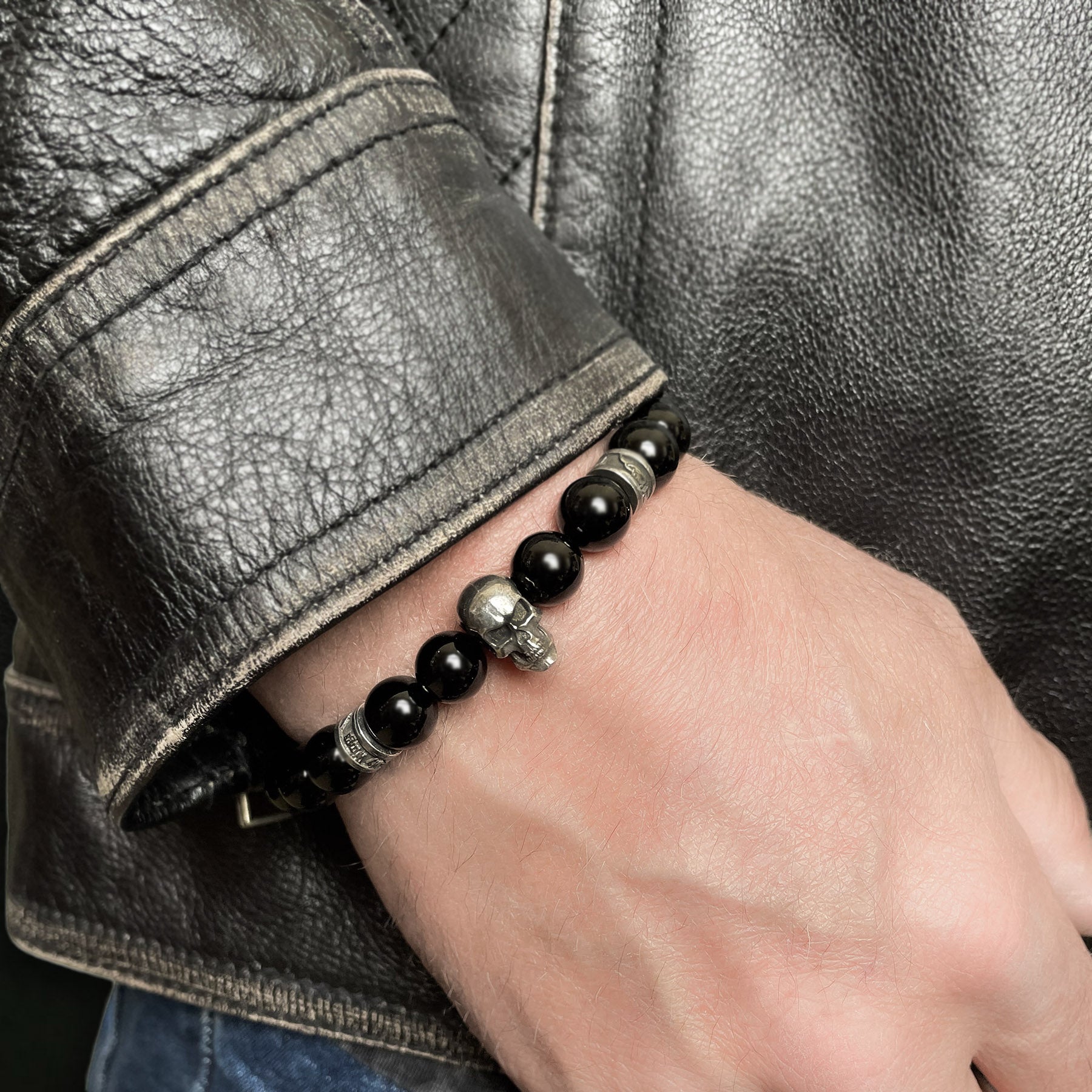 Men's large skull gemstone bracelet by Rock My Wings