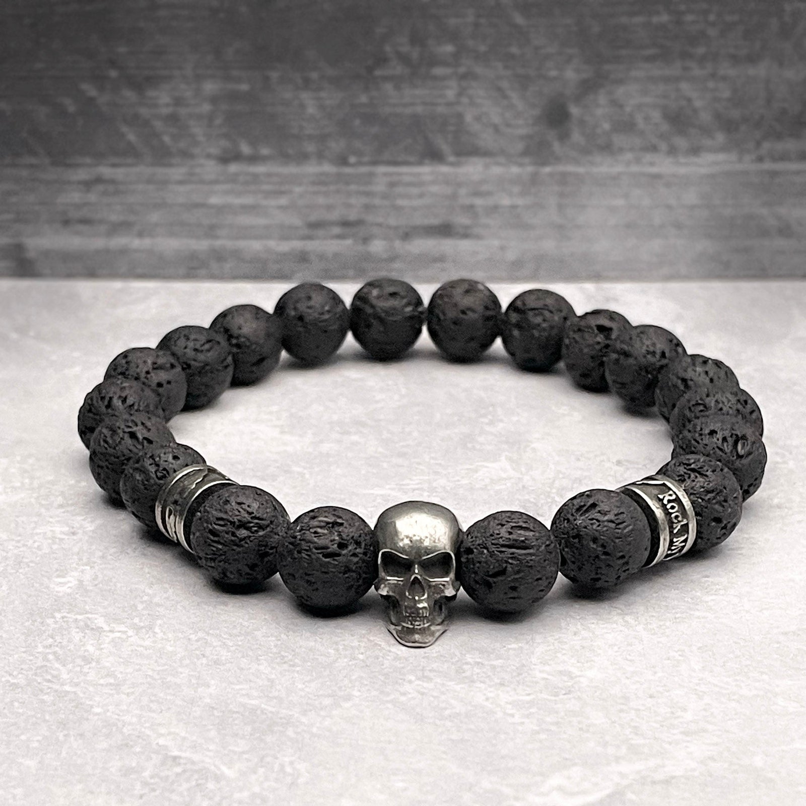 Black Skull - Lava Rock Beads Bracelet - OSFM