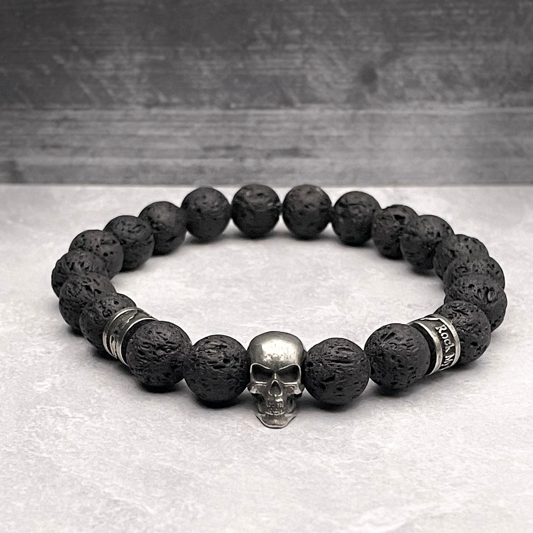 Lava rock and skull bead bracelet for men or women by Rock my Wings