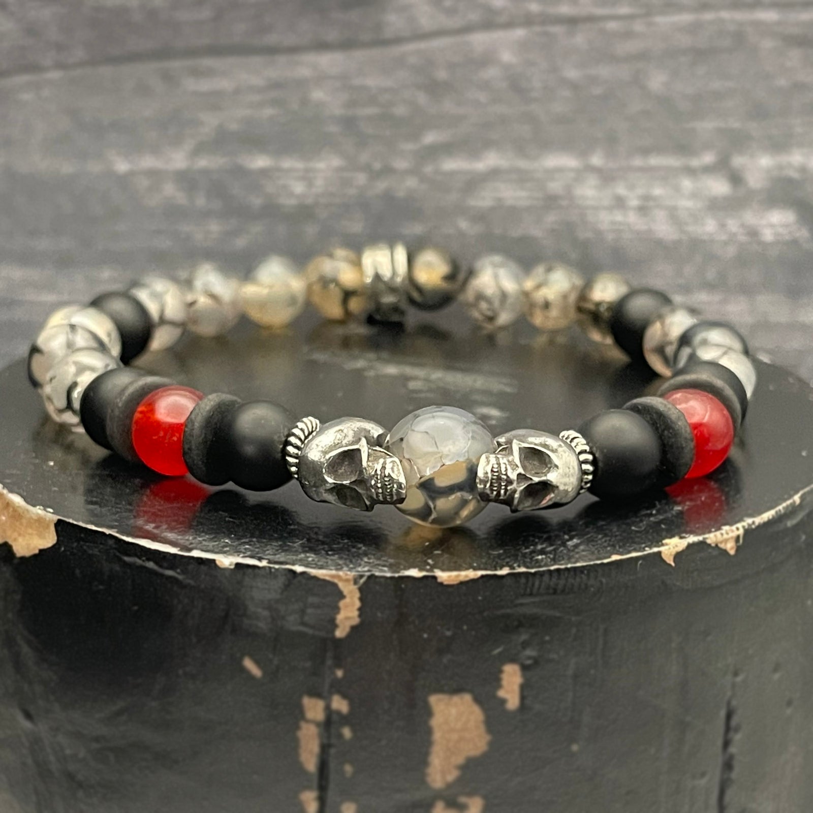 Double Skull Dragon Vein Gemstone Bracelet by Rock My Wings