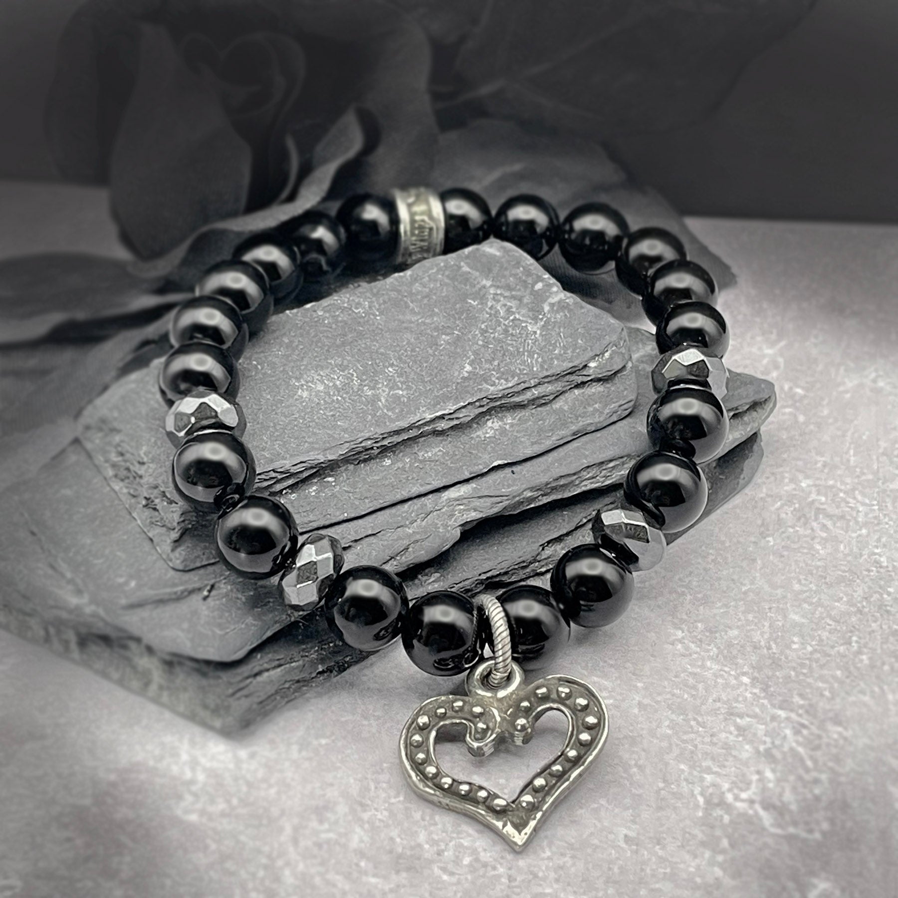 black heart gemstone bracelet for women