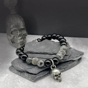 Onyx gemstone skull bracelet for women