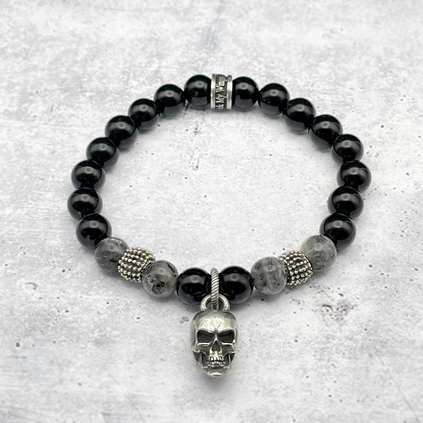 Rock my Wings skull and onyx bracelet for women