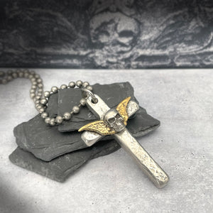 Cross with Skull and Wings Pendant for women
