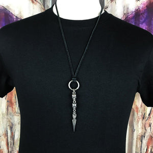 Double Skull and Dagger Leather Necklace