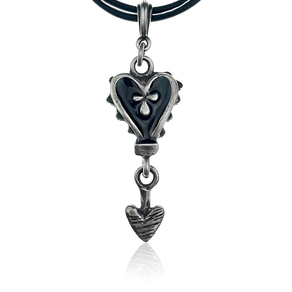 Double Black Heart Leather Necklace