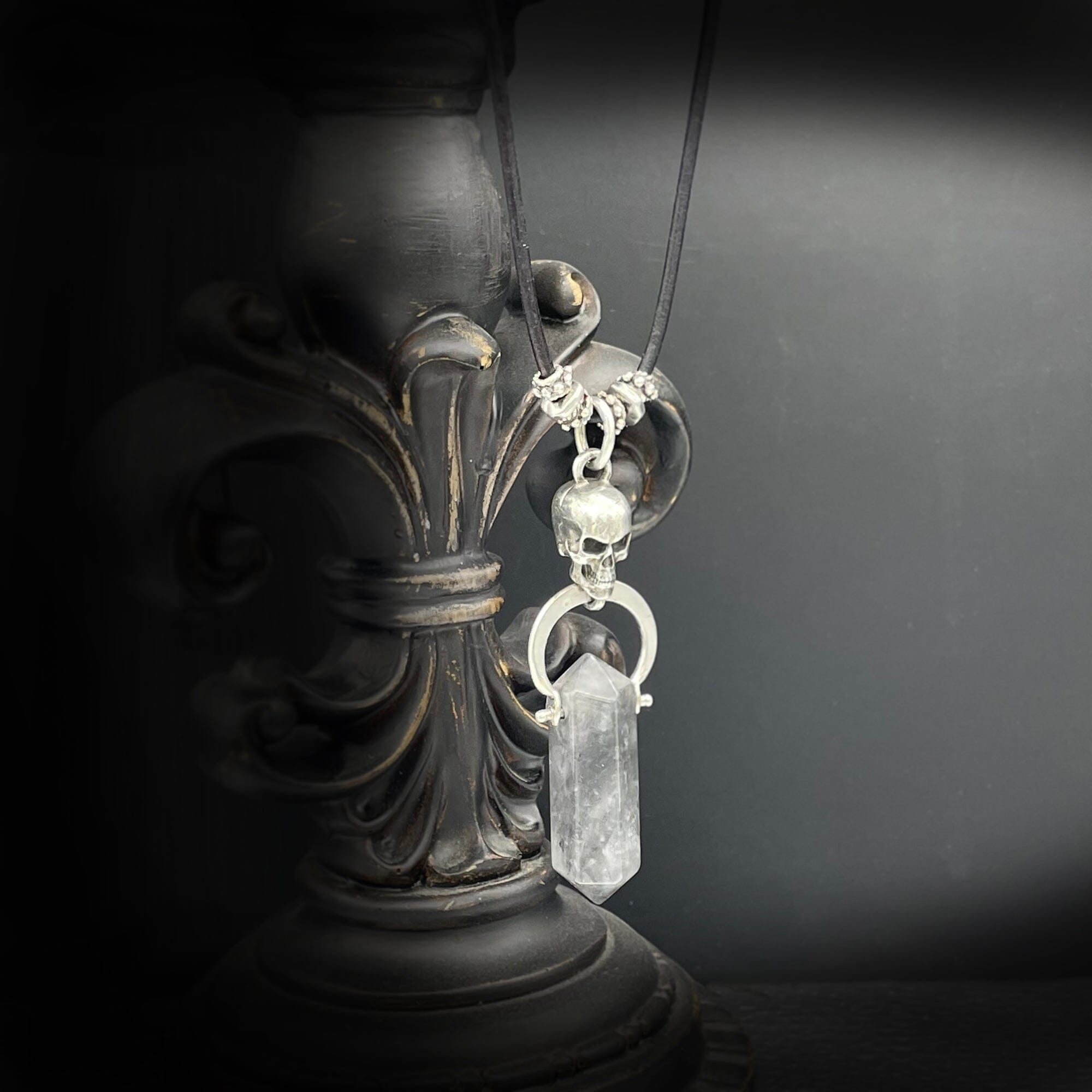 Mystical Gray Quartz Skull Necklace