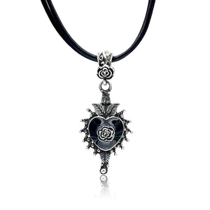 Spiky Black Heart Leather Necklace