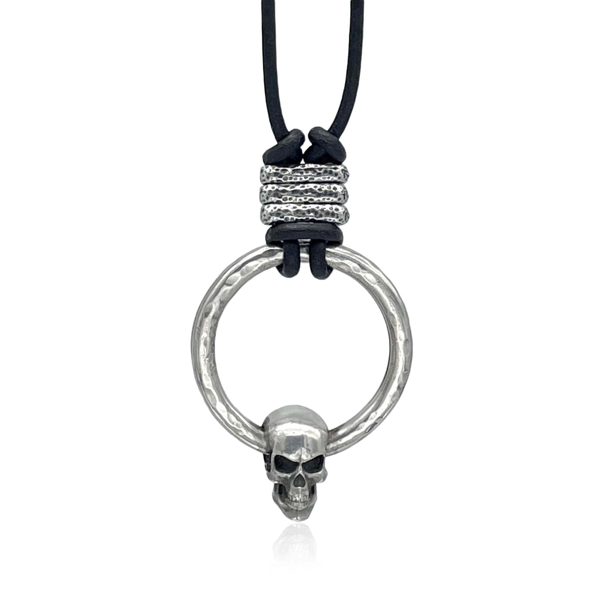 Skull and Hammered Ring Pendant Large