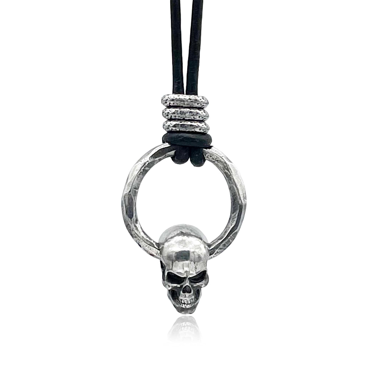 Spinning Skull and Hammered Ring Pendant