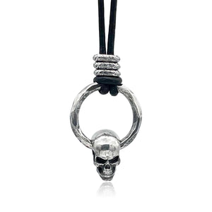 Spinning Skull and Hammered Ring Pendant