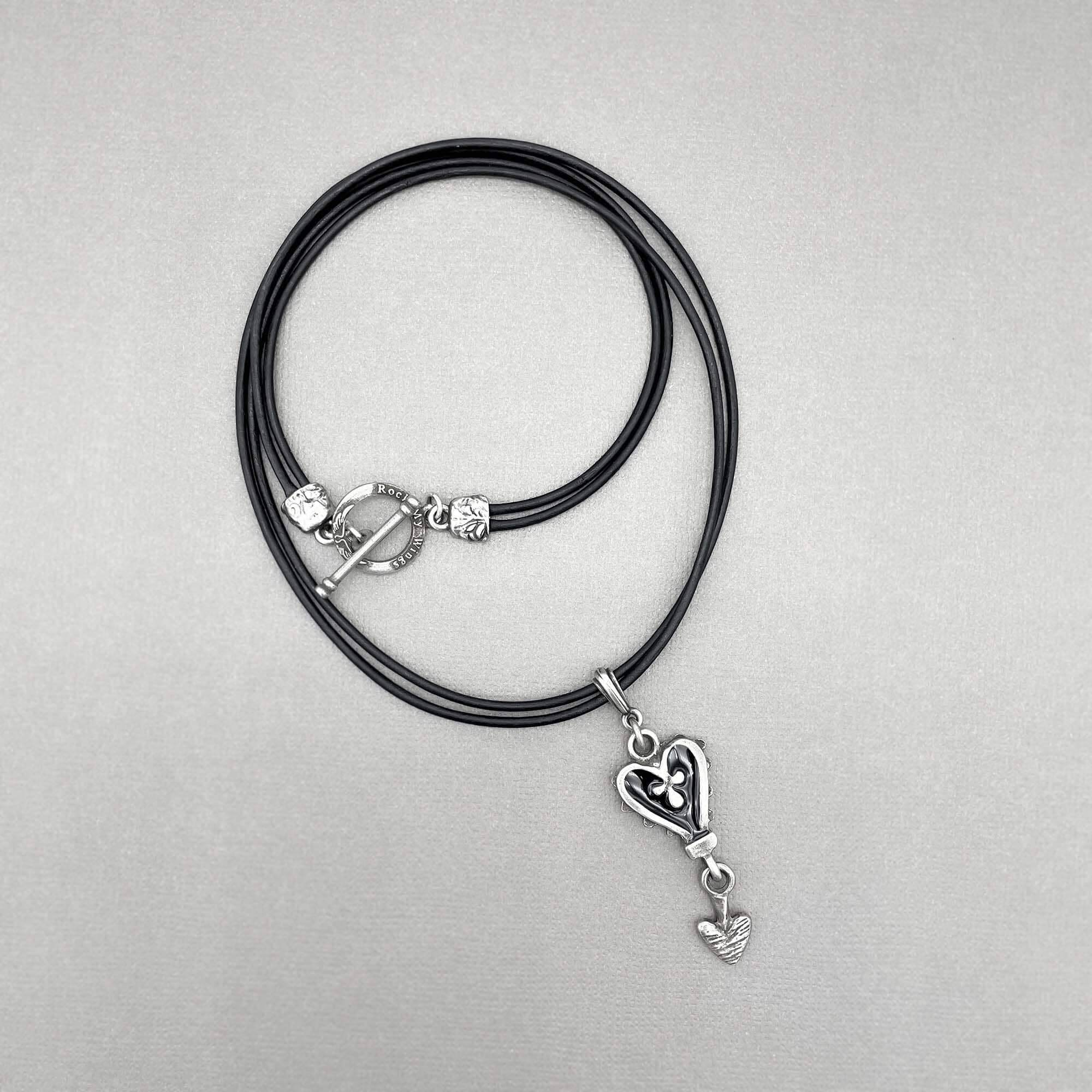 Double Black Heart Leather Necklace