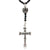 Onyx rosary necklace for women with dimensional crown and fleur-de-lis cross by Rock My Wings