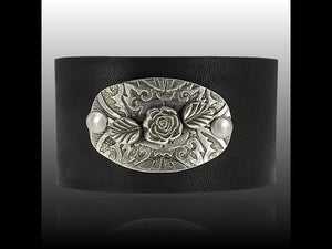 Black Rose Leather Cuff by Rock My Wings